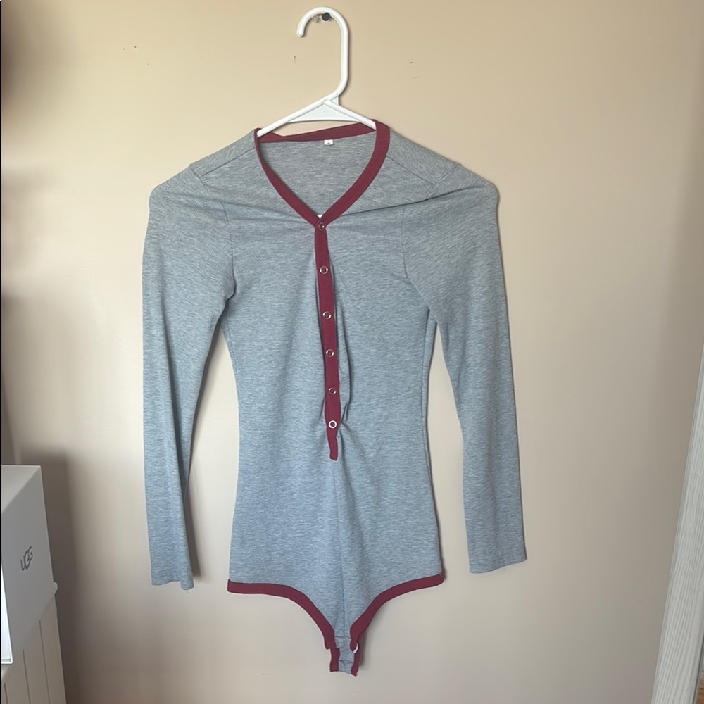 Amazon Gray and Red Women's Pajama Bodysuit